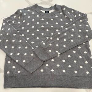 GAP Women's Gray Crewneck Sweater with White Polka Dots